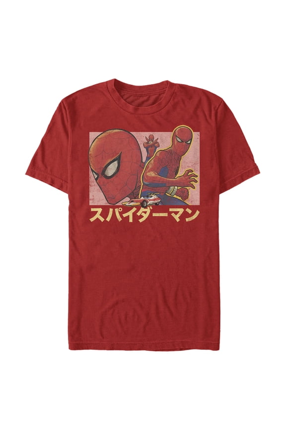 Men's Marvel Spider-Man Kanji Characters Graphic Tee Red Large