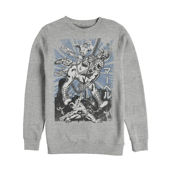 Men's Marvel Spider-Man Kanji Scene Sweatshirt Athletic Heather Large