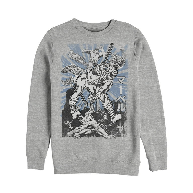 Men s Marvel Spider Man Kanji Scene Sweatshirt Athletic Heather Medium Walmart