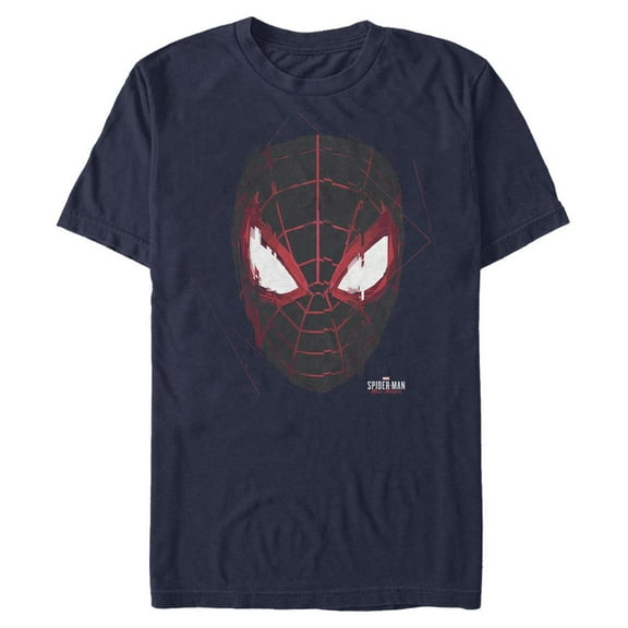 Men's Marvel Spider-Man: Miles Morales Glitch Mask  Graphic Tee Navy Blue 2X Large
