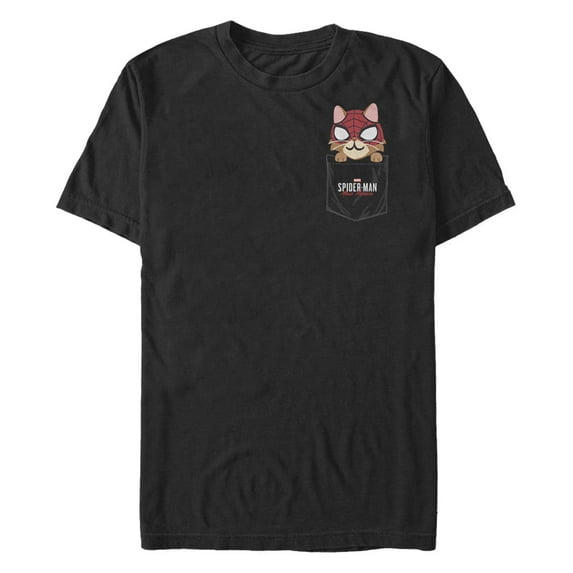 Men's Marvel: Spider-Man: Miles Morales Hero Cat Faux Pocket Graphic T-Shirt