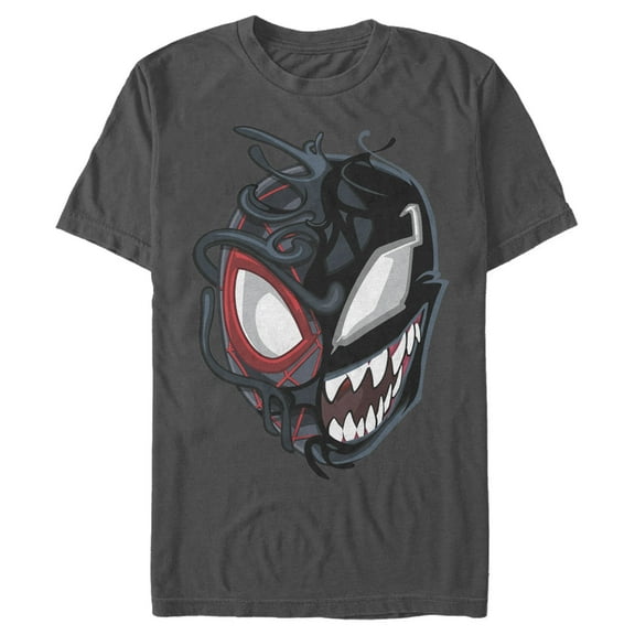 Men's Marvel Spider-Man Miles Venom Mask Graphic Tee Charcoal Large