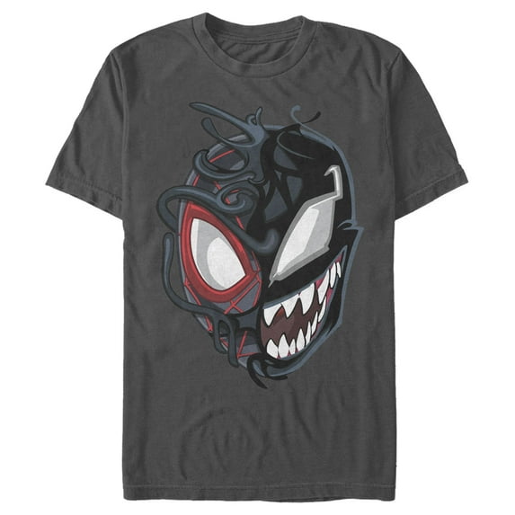 Men's Marvel Spider-Man Miles Venom Mask Graphic Tee Charcoal Medium