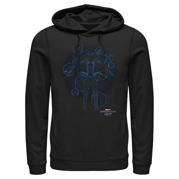 Men's Marvel Spider-Man: No Way Home Black Suit Blueprint Pull Over Hoodie Black Small