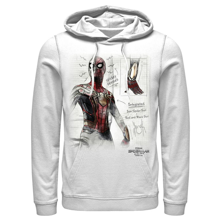 Men's Marvel Spider-Man: No Way Home Integrated Suit Sketch Pull Over  Hoodie White Medium 