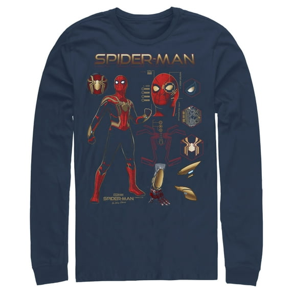 Men's Marvel Spider-Man: No Way Home Iron Suit Gear Long Sleeve Shirt Navy Blue Large