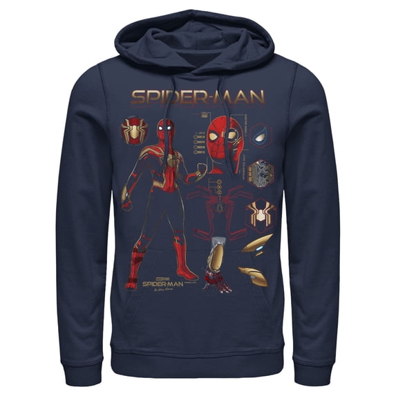 Men's Marvel Spider-Man: No Way Home Iron Suit Gear Pull Over Hoodie Navy Blue 3X Large