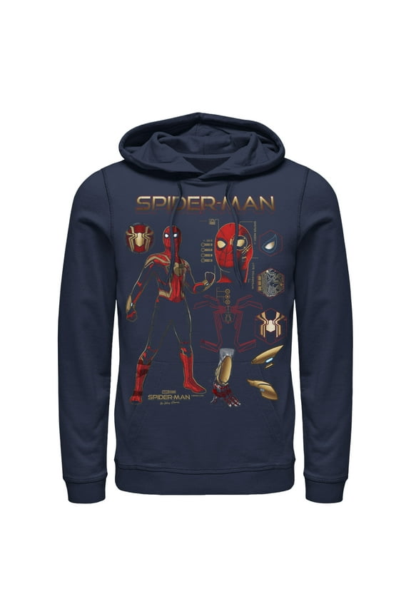 Men's Marvel Spider-Man: No Way Home Iron Suit Gear Pull Over Hoodie Navy Blue Large