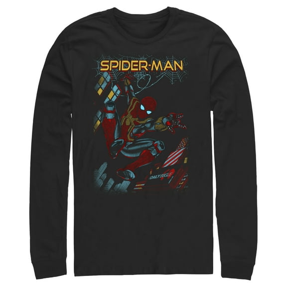 Men's Marvel Spider-Man: No Way Home Slinging Cover  Long Sleeve Shirt Black Large