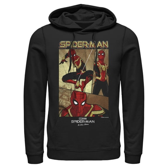 Men's Marvel Spider-Man: No Way Home Three Panel Poster Pull Over Hoodie Black X Large