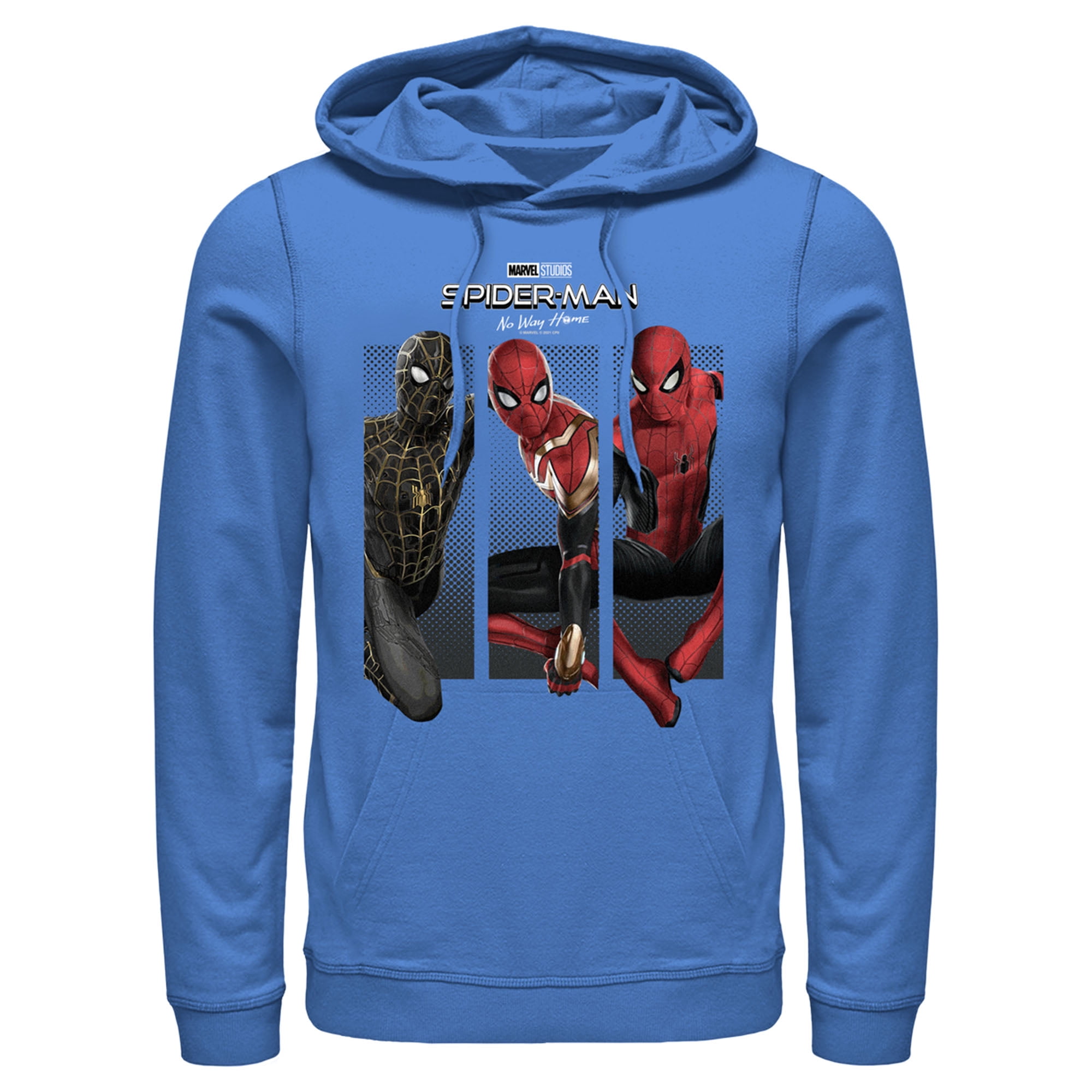 Men s Marvel Spider Man No Way Home Three Panels Suits Pull Over Hoodie Royal Blue X Large