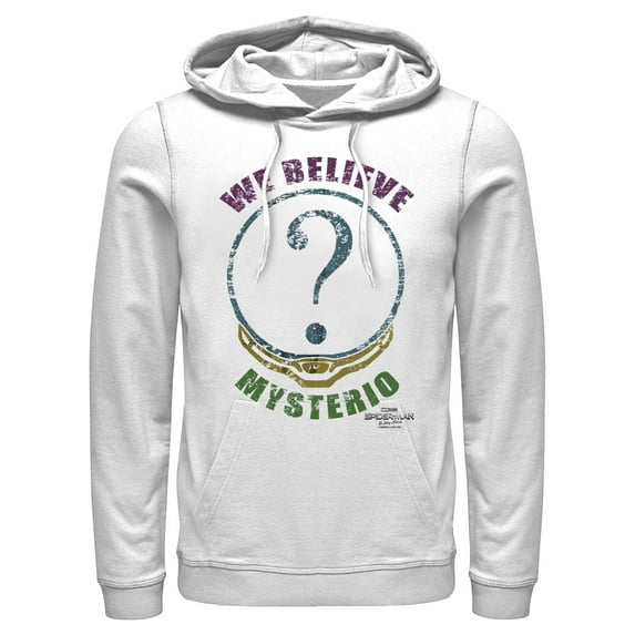 Men's Marvel Spider-Man: No Way Home We Believe Mysterio Distressed Pull Over Hoodie White X Large