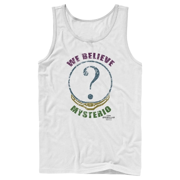 Men's Marvel Spider-Man: No Way Home We Believe Mysterio Distressed Tank Top White 2X Large