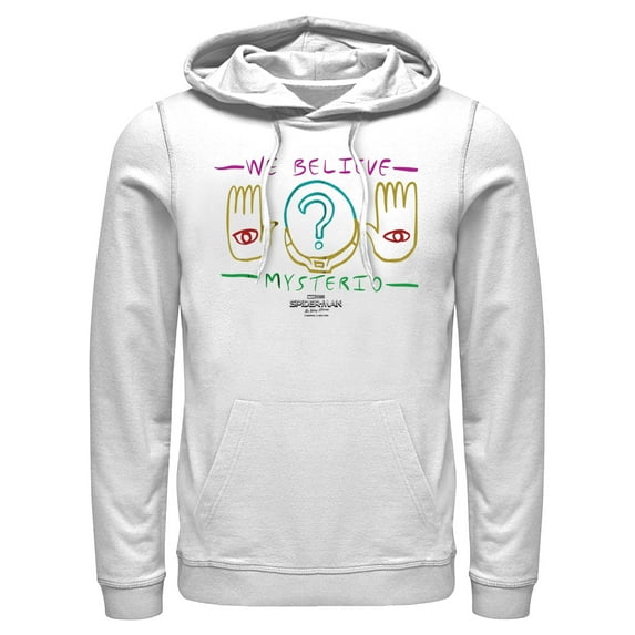 Men's Marvel Spider-Man: No Way Home We Believe Mysterio Hands Pull Over Hoodie White 3X Large