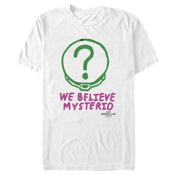 Men's Marvel Spider-Man: No Way Home We Believe Mysterio Pink and Green  Graphic Tee White X Large