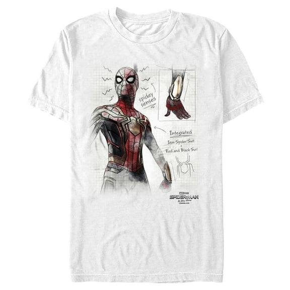 Men's Marvel Spider-Man: Now Way Home Integrated Suit Sketch  Graphic Tee White Small