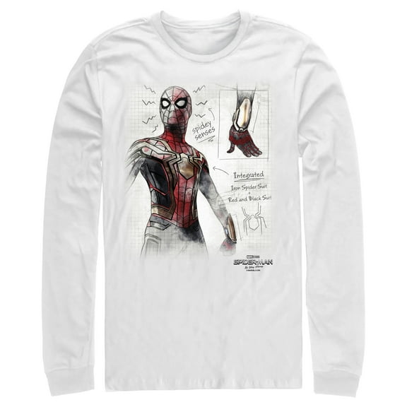Men's Marvel Spider-Man: Now Way Home Integrated Suit Sketch  Long Sleeve Shirt White 2X Large