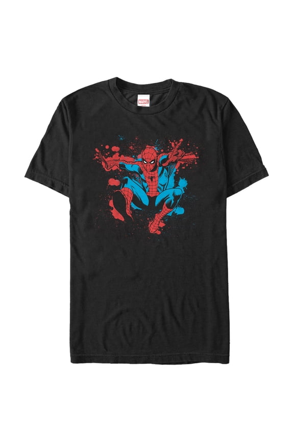 Men's Marvel Spider-Man Paint Splatter Jump Graphic Tee Black 2X Large