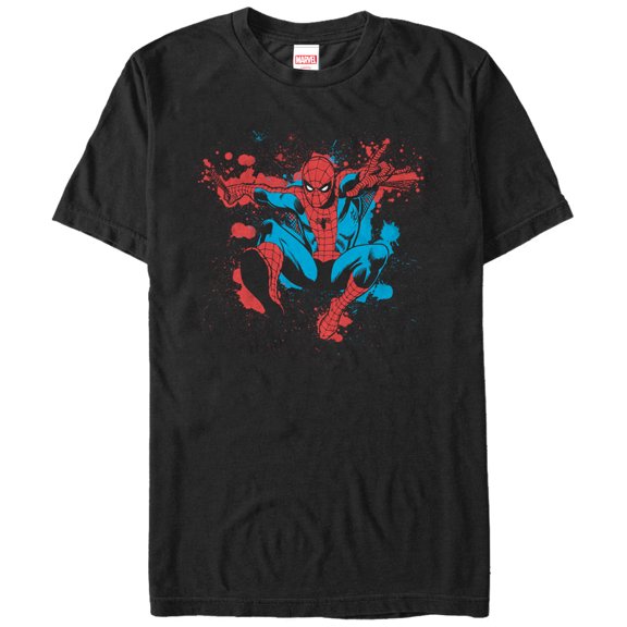 Men's Marvel Spider-Man Paint Splatter Jump Graphic Tee Black 2X Large