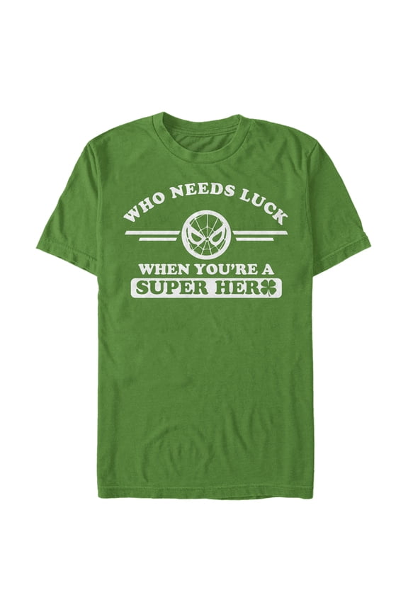 Men's Marvel Spider-Man St. Patrick's Day Who Needs Luck When Your a Superhero  Graphic Tee Kelly Green Medium