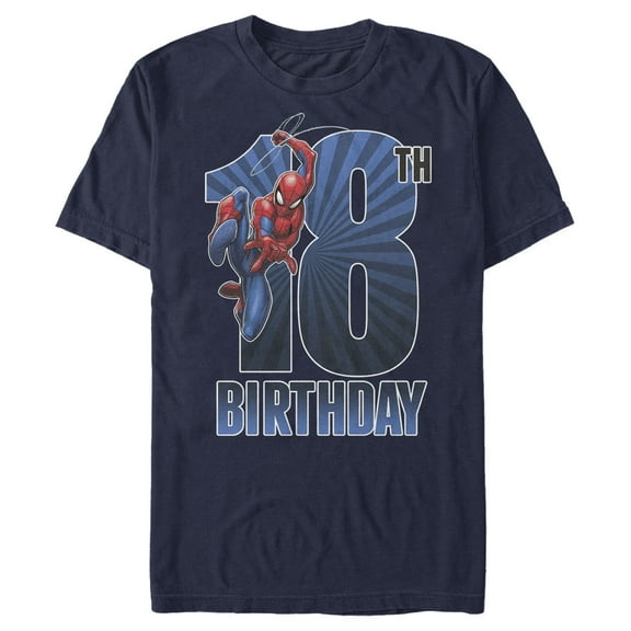 Men's Marvel Spider-Man Swinging 18th Birthday  Graphic Tee Navy Blue 2X Large