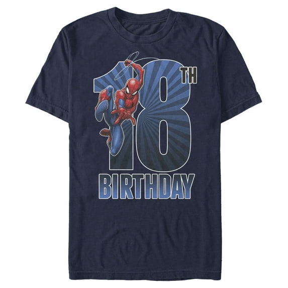Men's Marvel Spider-Man Swinging 18th Birthday Graphic Tee Navy Blue X Large