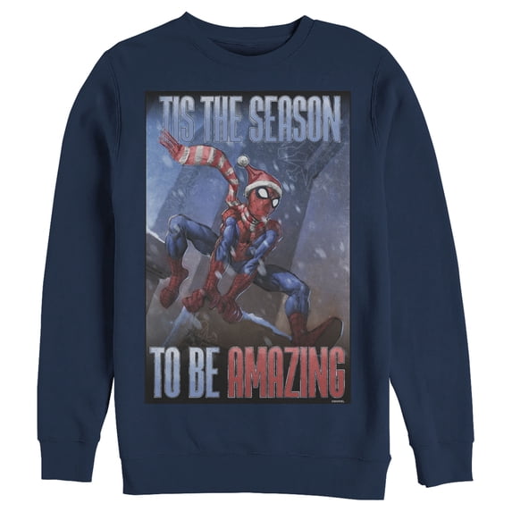 Men's Marvel Spider-Man 'Tis The Season To Be Amazing Sweatshirt Navy Blue Medium