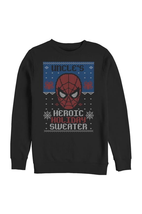 Men's Marvel Spider-Man Uncle's Heroic Holiday Sweatshirt Black Large