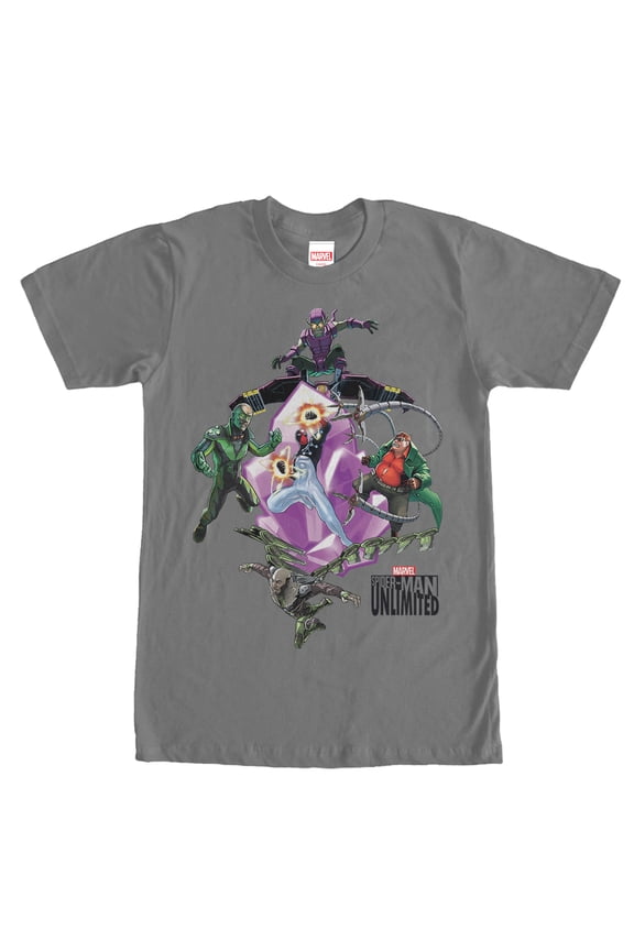 Men's Marvel Spider-Man Unlimited Villains Graphic Tee Charcoal Small