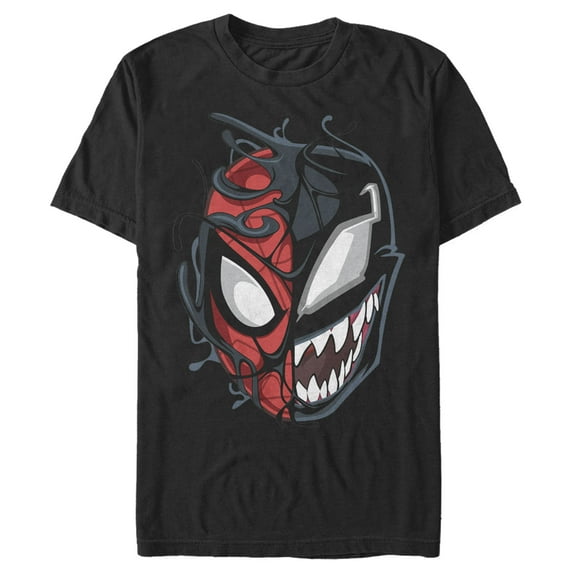 Men's Marvel Spider-Man Venom Mask Split Graphic Tee Black 3X Large
