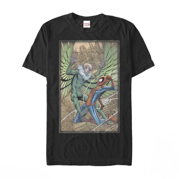 Men's Marvel Spider-Man Vulture Fight Graphic Tee Black Medium