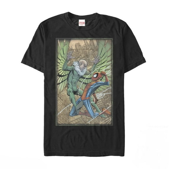 Men's Marvel Spider-Man Vulture Fight Graphic Tee Black X Large