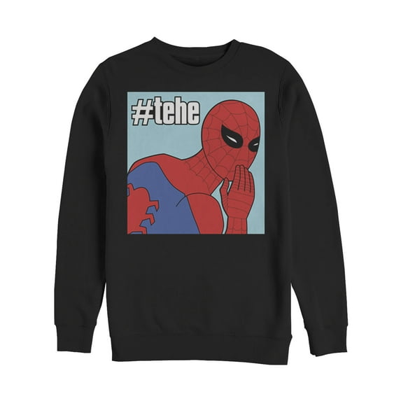 Men's Marvel Spider-Man #tehe Giggle Sweatshirt Black 2X Large