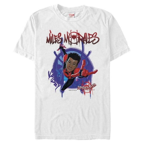 Men's Marvel Spider-Verse Painted Morales Spider-Man Short Sleeve Graphic Tee Color: White Size: S