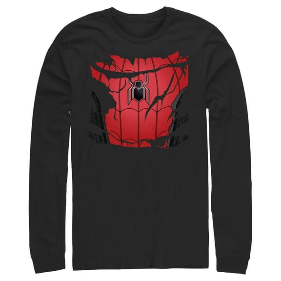 Men's Marvel Spiderman: No Way Home Ripped Costume Long Sleeve Shirt Black Large