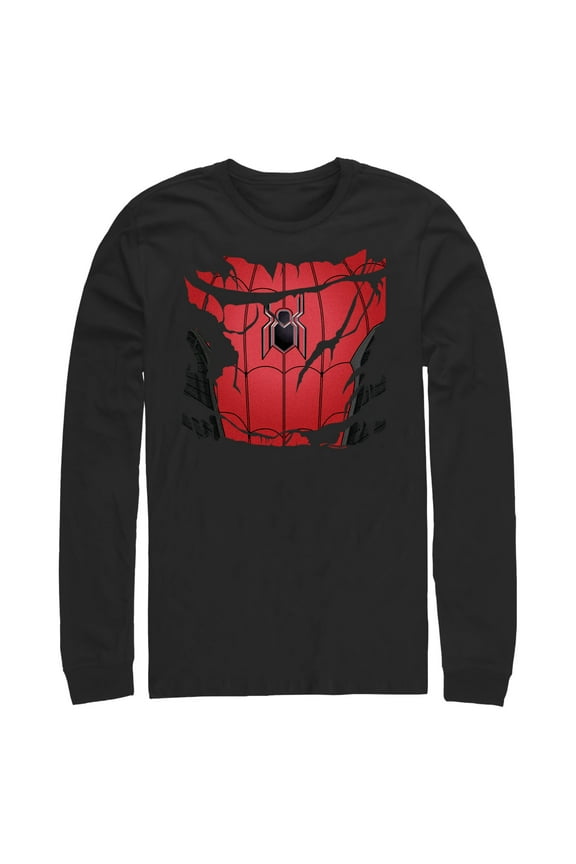 Men's Marvel Spiderman: No Way Home Ripped Costume Long Sleeve Shirt Black Large