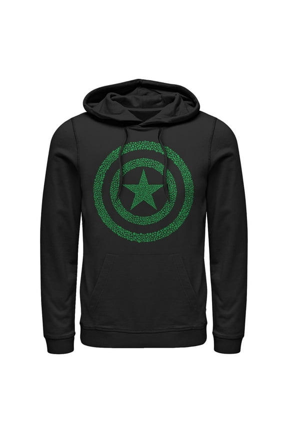 Men's Marvel St. Patrick's Day Captain America Clover Shield  Pull Over Hoodie Black 2X Large