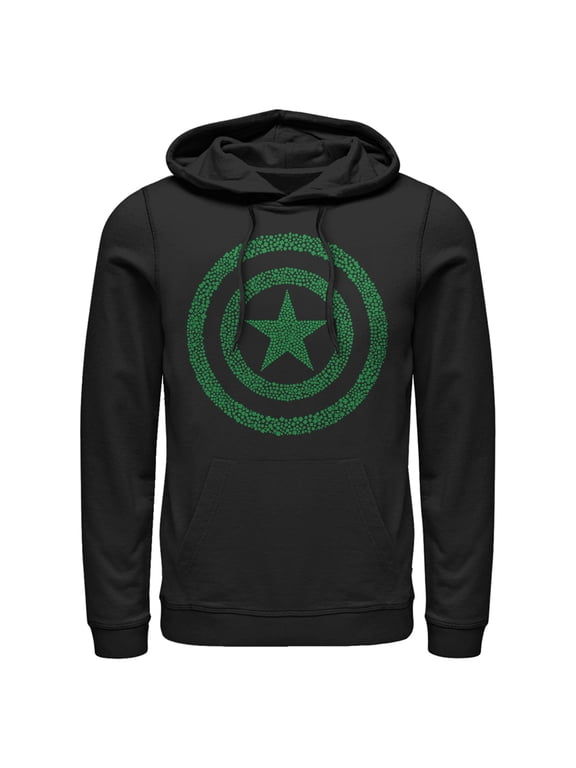 Men's Marvel St. Patrick's Day Captain America Clover Shield Pull Over Hoodie Black 3X Large