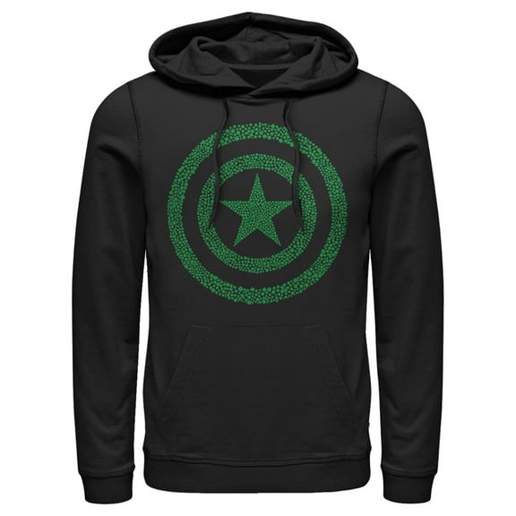 Men's Marvel St. Patrick's Day Captain America Clover Shield  Pull Over Hoodie Black Large