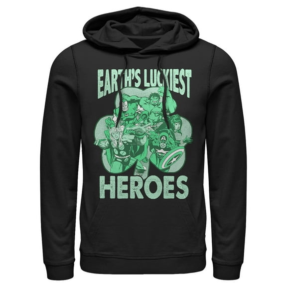 Men's Marvel St. Patrick's Day Earth's Luckiest Heroes Pull Over Hoodie Black 2X Large