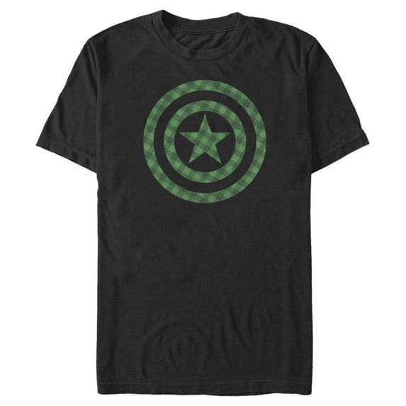 Men's Marvel St. Patrick's Day Green Plaid Captain America Shield Graphic Tee Black Small