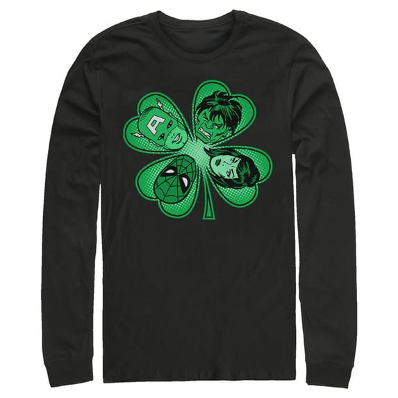 Men's Marvel St. Patrick's Day Hero Four-Leaf Clover Long Sleeve Shirt Black Medium