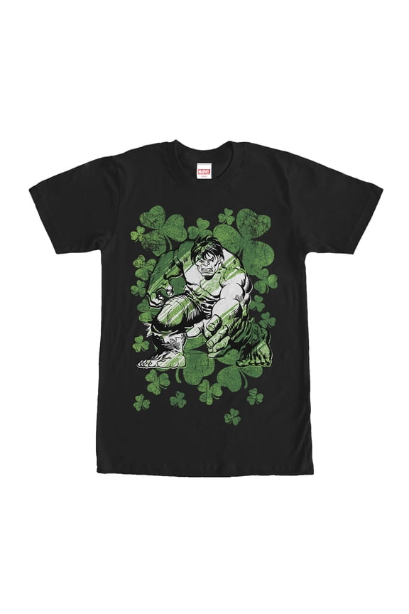 Men's Marvel St. Patrick's Day Hulk Clover Field Graphic Tee Black Small