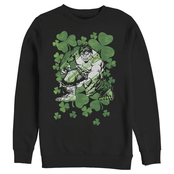 Men's Marvel St. Patrick's Day Hulk Clover Field Sweatshirt Black Large