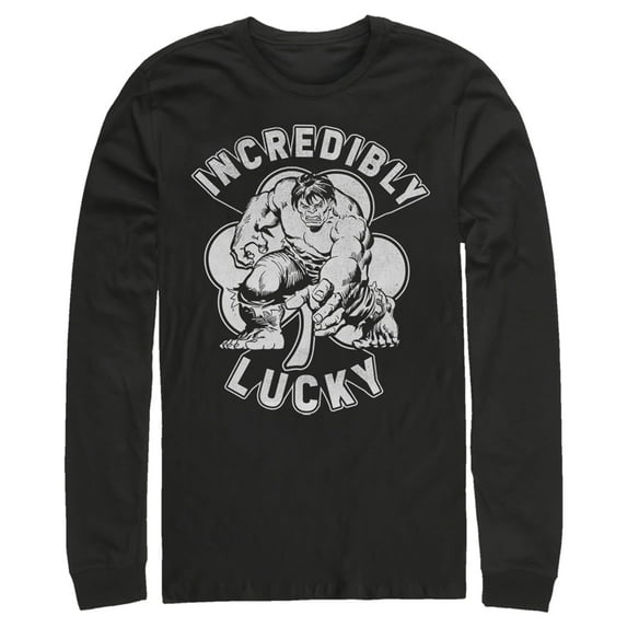 Men's Marvel St. Patrick's Day Hulk Incredibly Lucky Clover Long Sleeve Shirt Black Medium