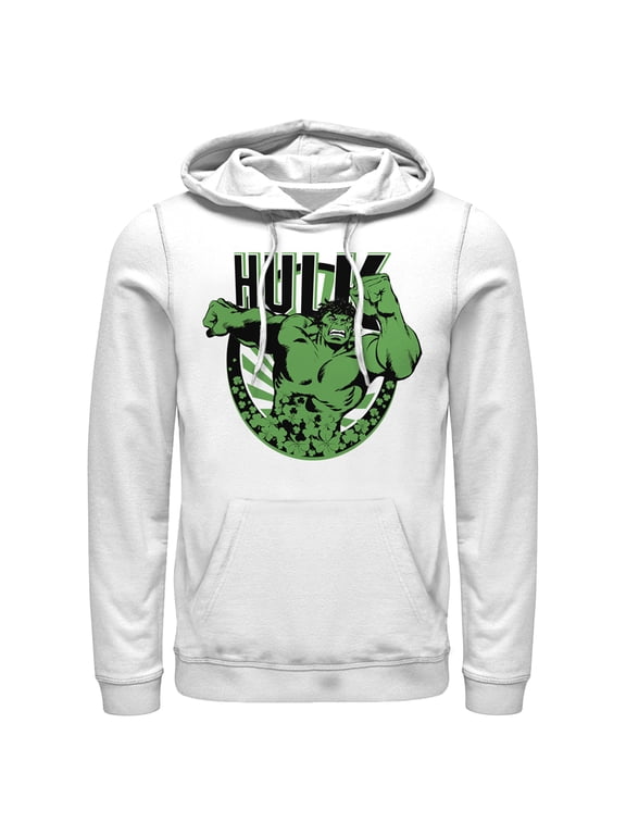 Men's Marvel St. Patrick's Day Hulk Running Shamrock Pull Over Hoodie White 3X Large