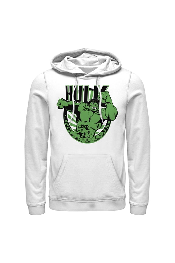 Men's Marvel St. Patrick's Day Hulk Running Shamrock Pull Over Hoodie White 3X Large