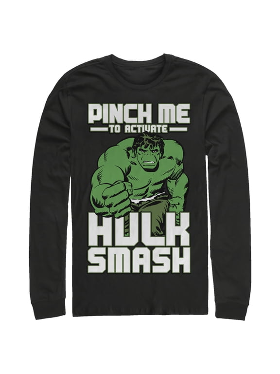 Men's Marvel St. Patrick's Day Hulk Smash Long Sleeve Shirt Black Small