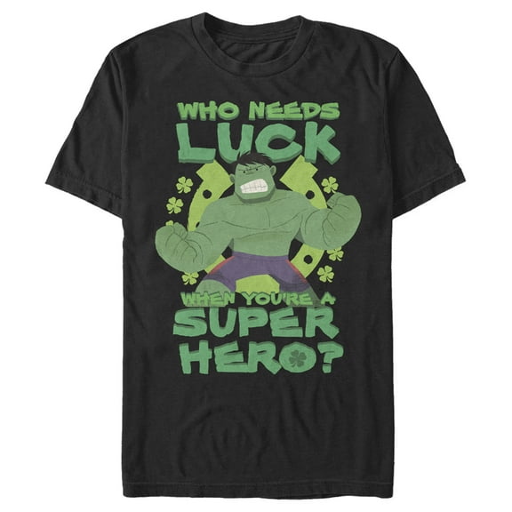 Men's Marvel St. Patrick's Day Hulk Who Needs Luck Graphic Tee Black X Large