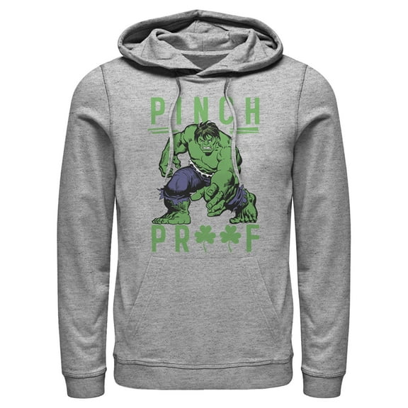 Men's Marvel St. Patrick's Day Pinch Proof Clover Hulk  Pull Over Hoodie Athletic Heather Large